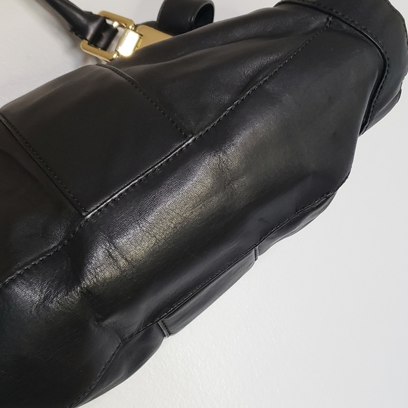 Banana Republic black leather with gold accents tote satchel purse - Picture 8 of 14
